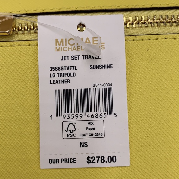 MICHAEL KORS JET SET TRAVEL LARGE TRIFOLD WALLET SUNSHINE COLOR - Picture 14 of 14
